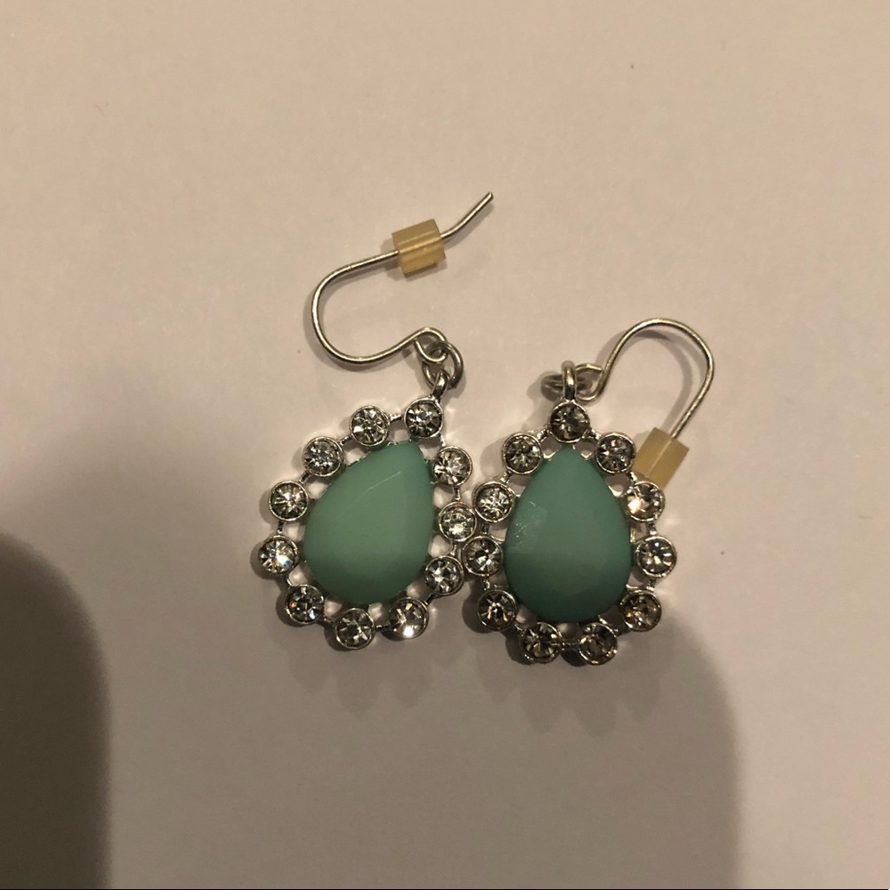 Jewelry: Mint/Rhinestone Dangle Earrings
